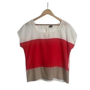 Sparkle & Fade Red, Cream, and Tan Blouse